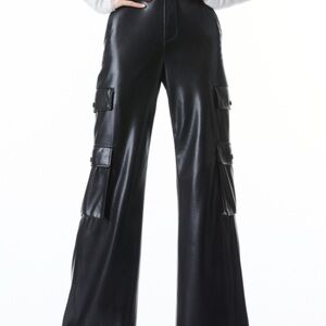 ALICE and OLIVIA High waist Hayes Vegan Black Faux Leather Cargo Pants